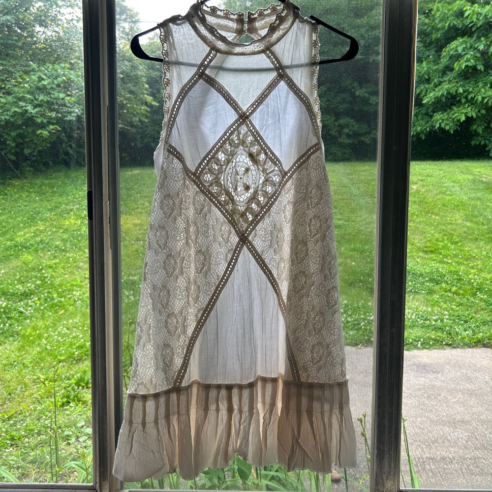 Free People Cream Lace Babydoll Mini Dress